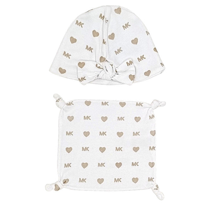 Bonnet bébé fille Michael Kors Kids, écru et doudou carré, taille 9 mois, seconde main luxe, vue de face