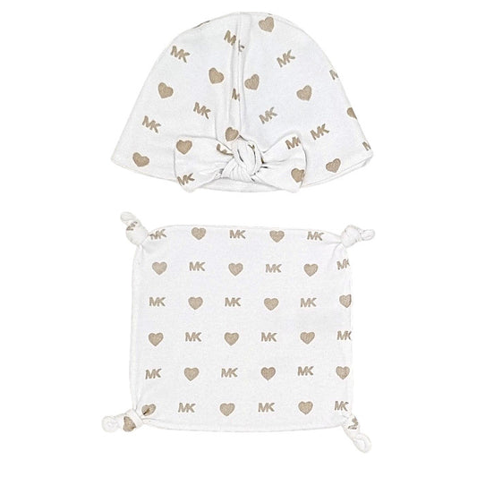 Bonnet bébé fille Michael Kors Kids, écru et doudou carré, taille 9 mois, seconde main luxe, vue de face