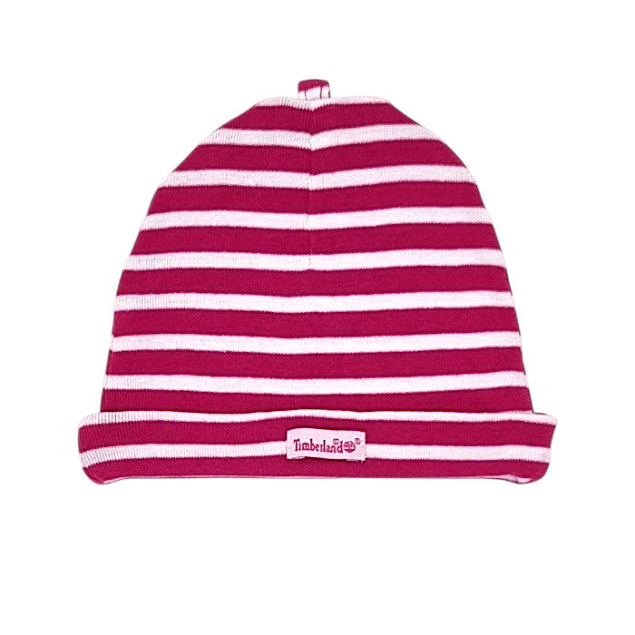 Bonnet bébé fille Timberland, rose/blanc à rayures, taille unique, seconde main premium, vue de face