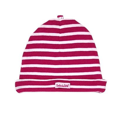 Bonnet bébé fille Timberland, rose/blanc à rayures, taille unique, seconde main premium, vue de face