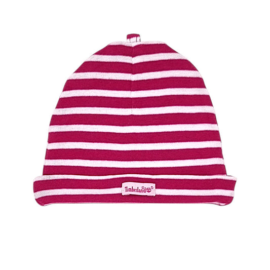 Bonnet bébé fille Timberland, rose/blanc à rayures, taille unique, seconde main premium, vue de face
