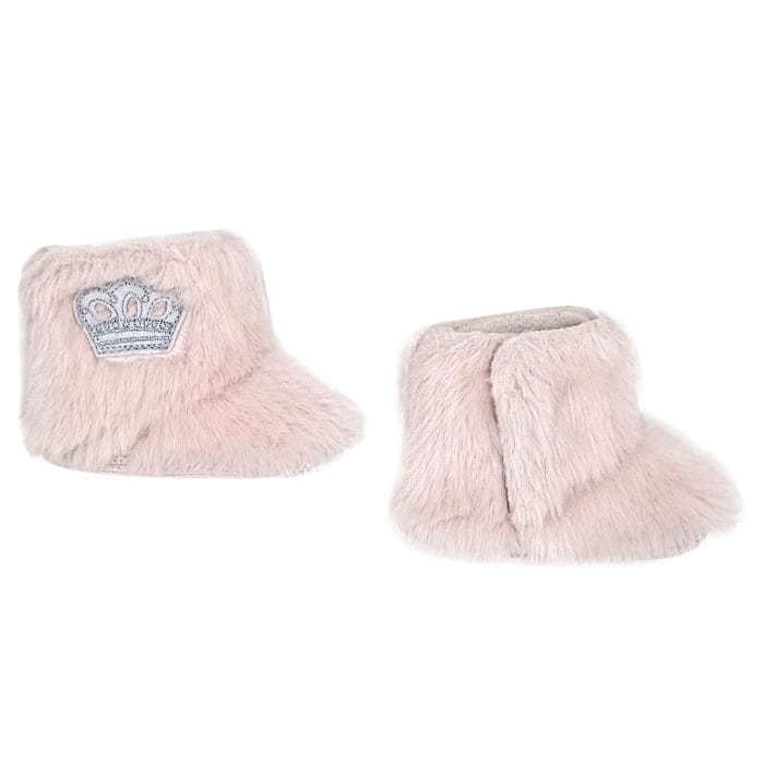 Chaussons fausse fourrure rose pâle, IKKS, pour bébé fille 6-12 mois, vue de côté, Boots tendance de seconde main 