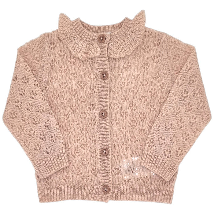 Cardigan bébé fille Bonton, beige en maille ajourée, taille 12 mois, seconde main haut de gamme, vue de face