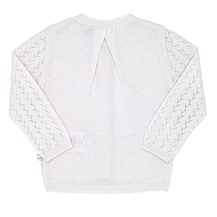 Cardigan bébé blanc en maille ajourée IKKS, vue de dos, fille 12 mois