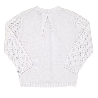 Cardigan bébé blanc en maille ajourée IKKS, vue de dos, fille 12 mois