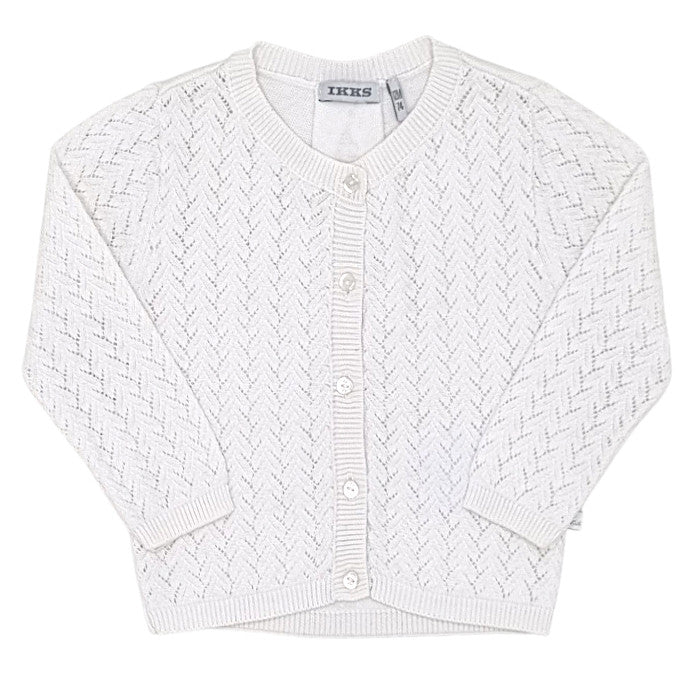 Cardigan bébé fille IKKS Junior, blanc en maille ajourée, taille 12 mois, seconde main premium, vue de face