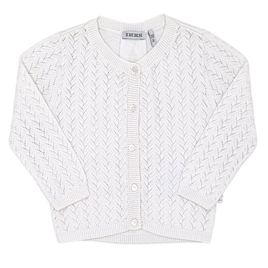 Cardigan bébé fille IKKS Junior, blanc en maille ajourée, taille 12 mois, seconde main premium, vue de face