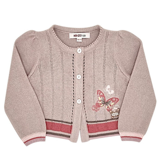 Cardigan court beige, Kenzo, 12 mois, vue de face, vêtement bébé fille de marque luxe