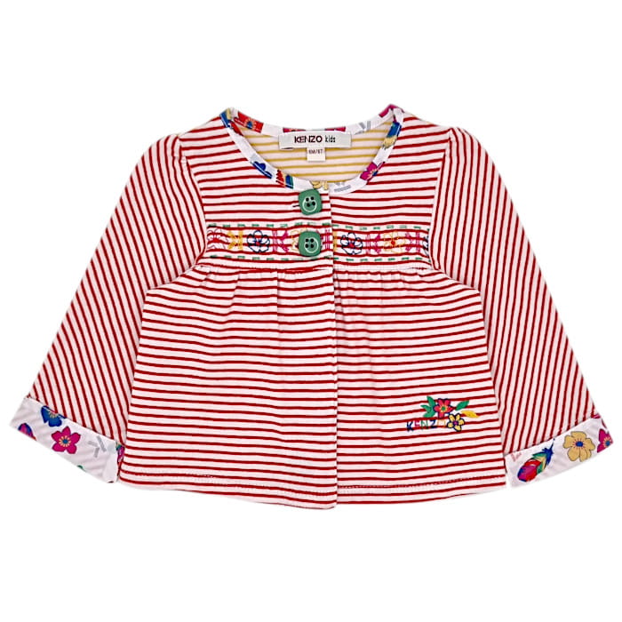 Cardigan multicolore rayé, Kenzo, bébé fille 6 mois, vue de face, vêtement d'occasion de marque luxe, état impeccable