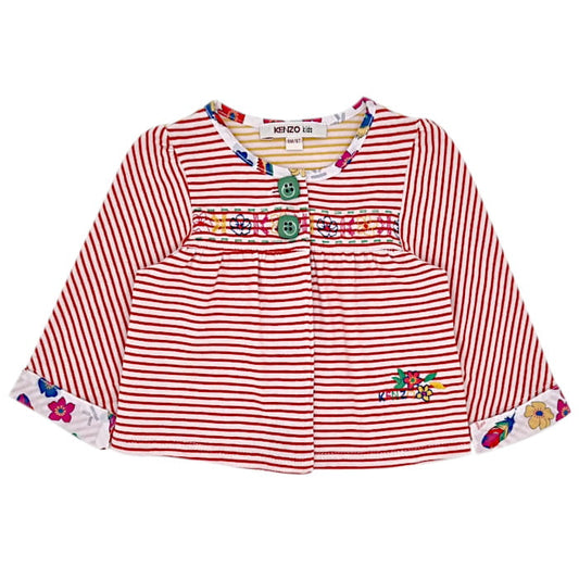 Cardigan multicolore rayé, Kenzo, bébé fille 6 mois, vue de face, vêtement d'occasion de marque luxe, état impeccable