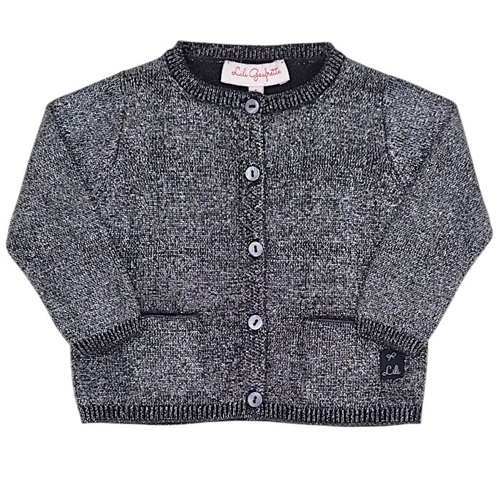 Cardigan bébé fille Lili Gaufrette, gris argenté à poches, taille 6 mois, seconde main premium, vue de face