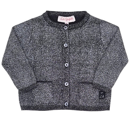 Cardigan bébé fille Lili Gaufrette, gris argenté à poches, taille 6 mois, seconde main premium, vue de face