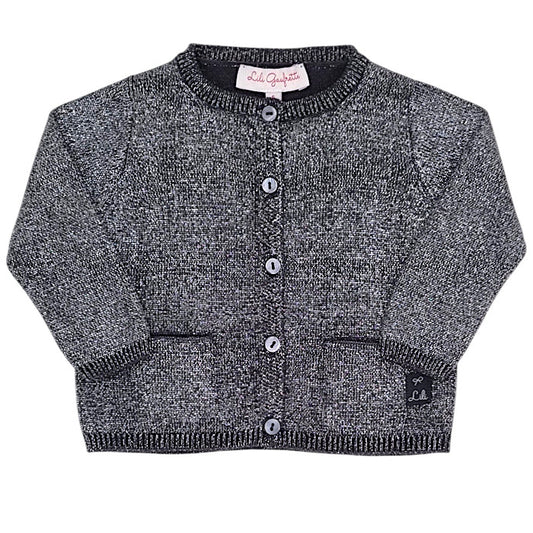 Cardigan bébé fille Lili Gaufrette, gris argenté à poches, taille 6 mois, seconde main premium, vue de face