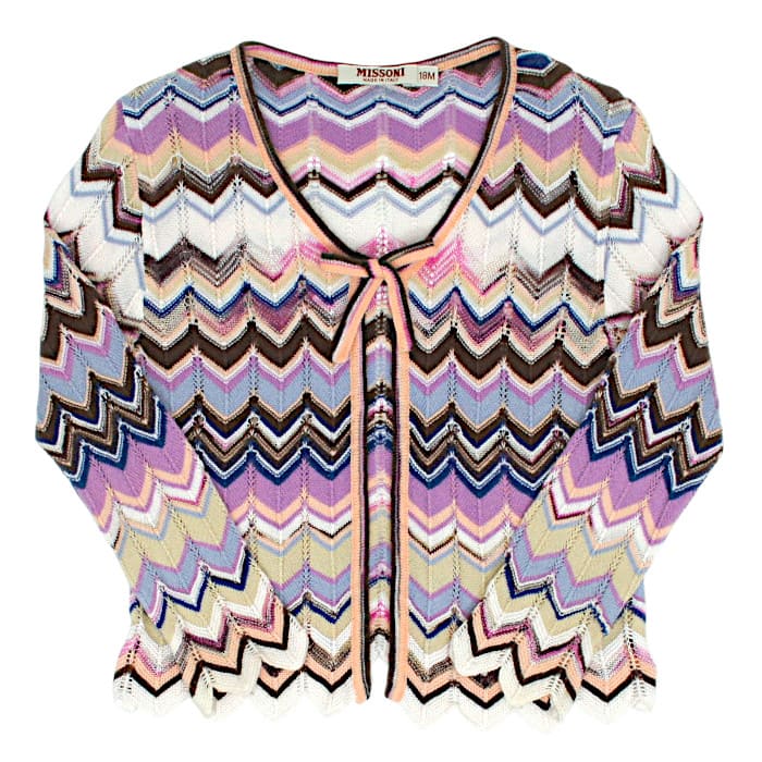 Cardigan bébé fille Missoni Kids, multicolore motif zig zag, taille 18 mois, seconde main luxe, vue de face