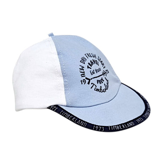 Casquette bicolore blanc bleu, Timberland, garçon 3 mois, vue de côté, accessoire bébé d'occasion en état excellent