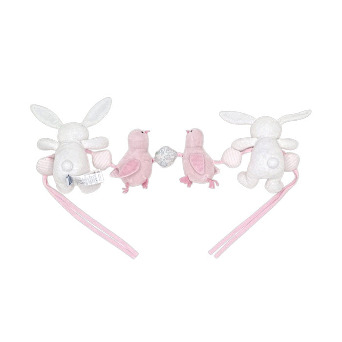 Chaîne d'activités bébé blanc/rose en velours Jacadi, vue de dos, fille TU