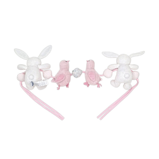 Chaîne d'activités bébé blanc/rose en velours Jacadi, vue de dos, fille TU