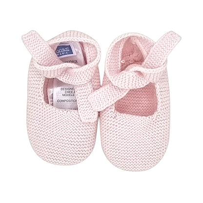 Chaussons bébé fille rose maille point mousse, taille 3-6 mois, marque Jacadi - seconde main haut de gamme