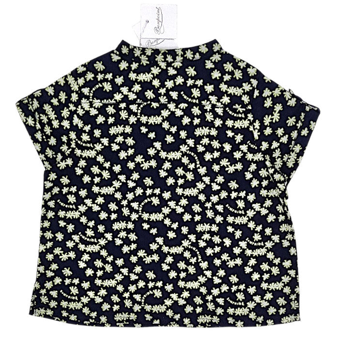 Chemise bébé bleu marine motif floral Bonpoint, vue de dos, fille 6 mois
