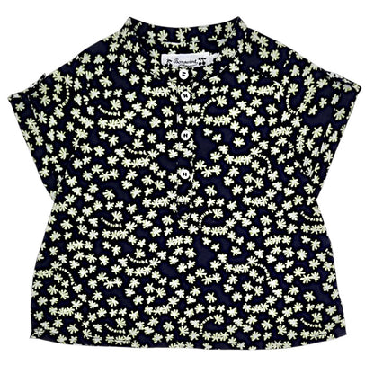 Chemise bébé fille Bonpoint, bleu marine motif floral, taille 6 mois, seconde main haut de gamme, vue de face
