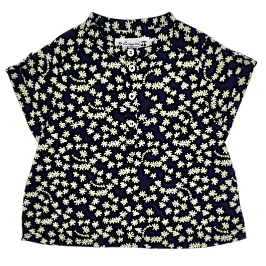 Chemise bébé fille Bonpoint, bleu marine motif floral, taille 6 mois, seconde main haut de gamme, vue de face