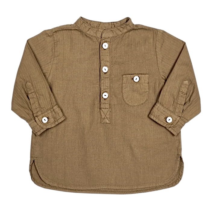 Chemise bébé garçon de marque Bonton d'occasion 6 mois marron col Mao