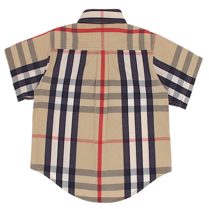 Chemise bébé camel motif check Burberry, vue de dos, garçon 18 mois