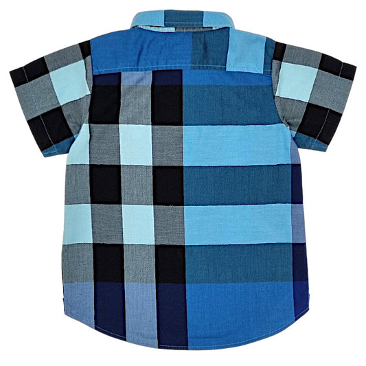 Chemise bébé bleu manches courtes Burberry, vue de dos, garçon 24 mois