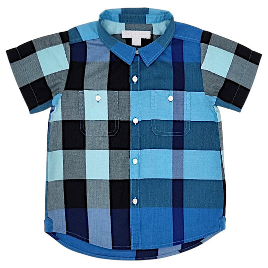Chemise bébé garçon Burberry, bleu manches courtes, taille 24 mois, seconde main luxe, vue de face