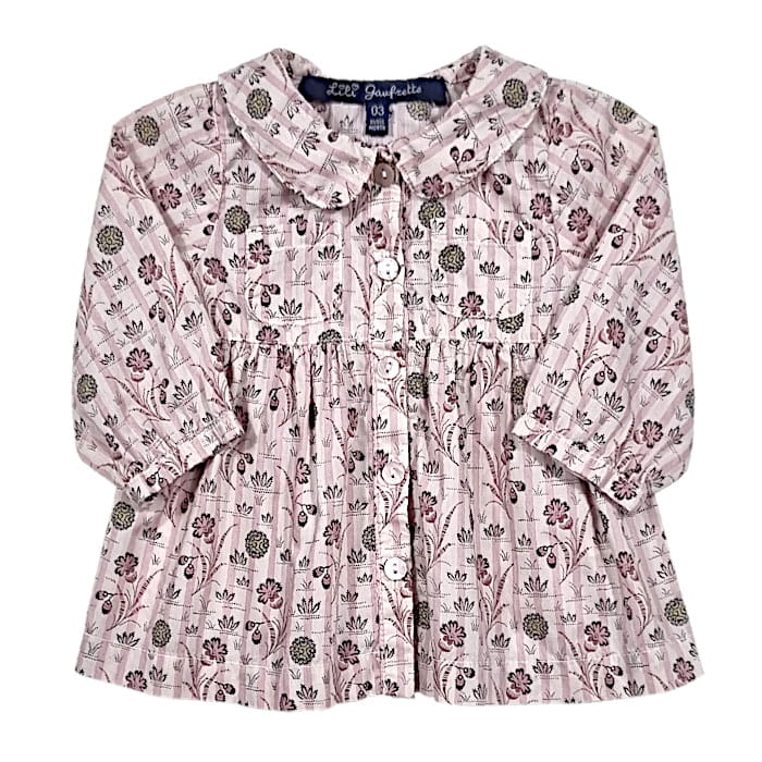  Chemise bébé fille Lili Gaufrette d'occasion 3 mois rose rayé motif floral col Claudine