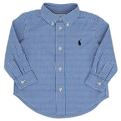 Chemise bébé garçon bleu/blanc en coton, taille 12 mois, marque Ralph Lauren - seconde main luxe