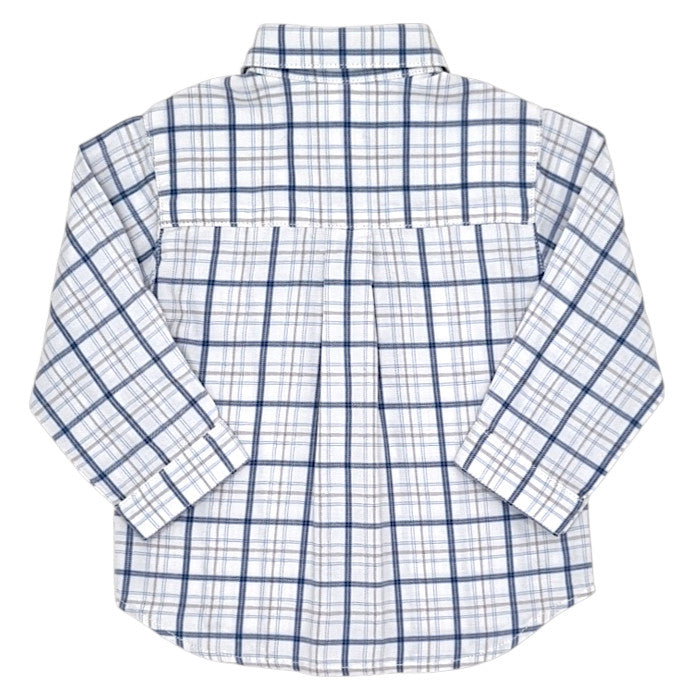 Chemise bébé blanc/bleu à carreaux Tartine et Chocolat, vue de dos, garçon 12 mois