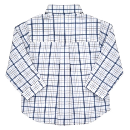 Chemise bébé blanc/bleu à carreaux Tartine et Chocolat, vue de dos, garçon 12 mois