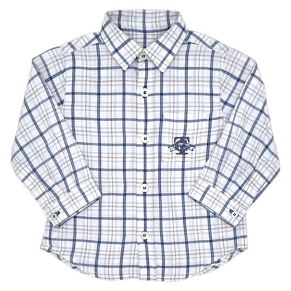 Chemise bébé garçon Tartine et Chocolat, blanc/bleu à carreaux, taille 12 mois, seconde main haut de gamme, vue de face