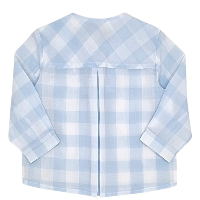 Chemise à carreaux bleue, Tartine et Chocolat, 9 mois, vue de dos, vêtement bébé garçon marque chic, seconde main haut de gamme