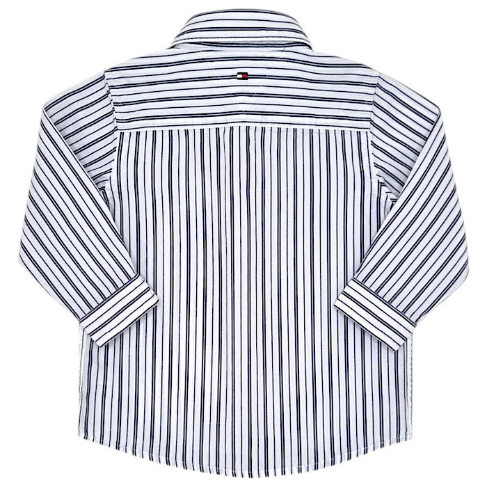 Chemise bébé blanc/bleu à rayures Tommy Hilfiger, vue de dos, garçon 18-24 mois