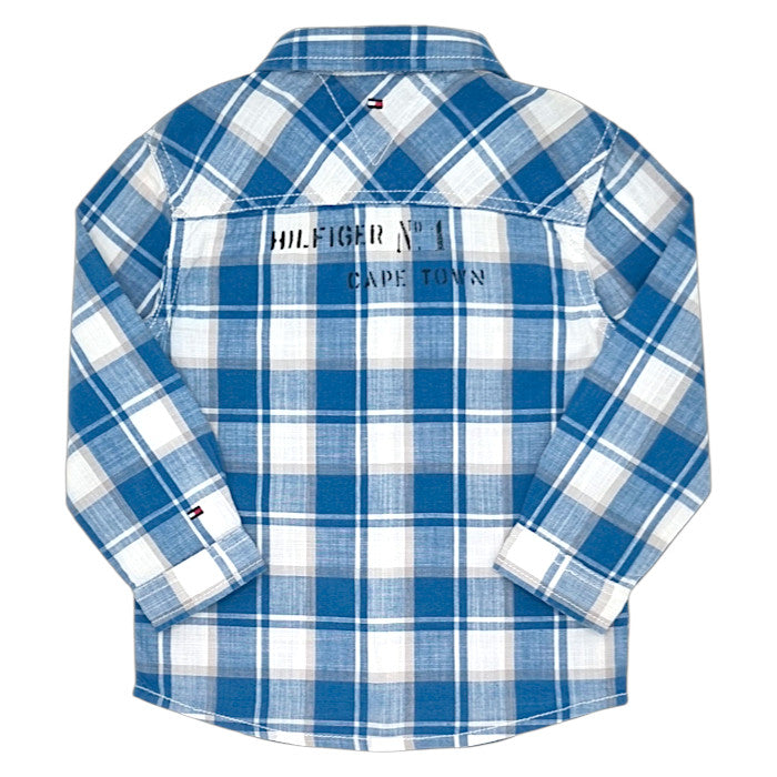 Chemise bébé bleu/blanc à carreaux Tommy Hilfiger, vue de dos, garçon 24 mois