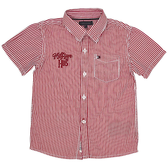 Chemise bébé garçon Tommy Hilfiger Kids, rouge à rayures, taille 24 mois, seconde main luxe, vue de face