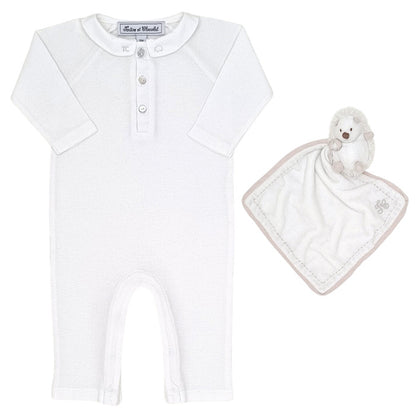 Coffret de naissance bébé blanc/écru, combinaison et doudou Tartine et Chocolat, vue de face, mixte 6 mois