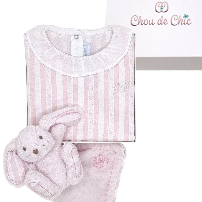 Coffret de naissance bébé fille Tartine et Chocolat, rose rayure Garda, taille 6 mois, seconde main haut de gamme, vue de face