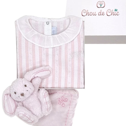 Coffret de naissance bébé fille Tartine et Chocolat, rose rayure Garda, taille 6 mois, seconde main haut de gamme, vue de face