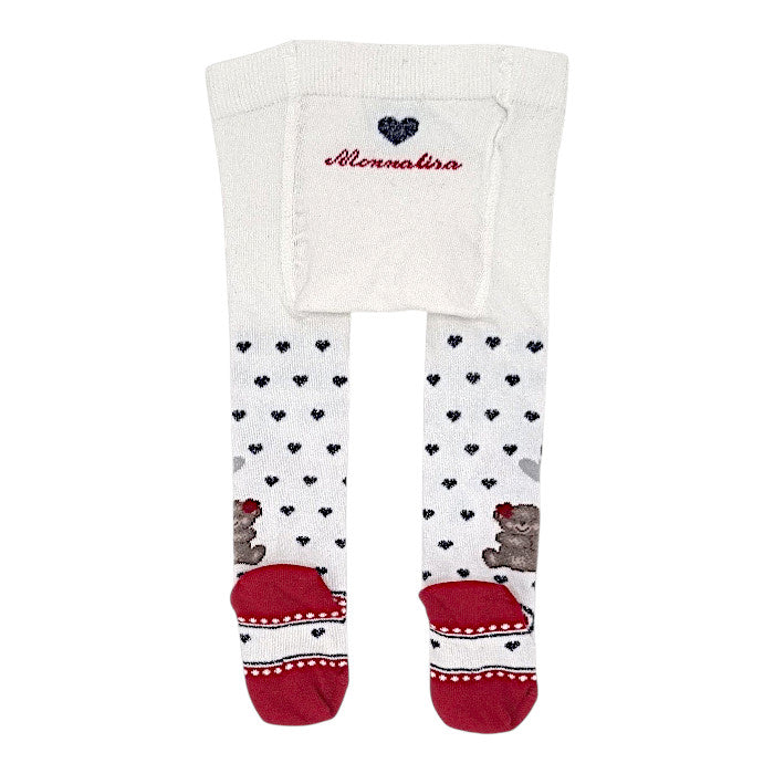 Collants bébé écru motif ourson Monnalisa, vue de dos, fille 6 mois