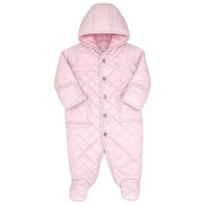Combi pilote bébé fille rose matelassée, taille 6 mois, marque Ralph Lauren - seconde main luxe