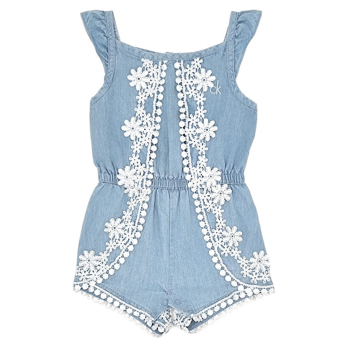 Combi-short bébé fille Calvin Klein Jeans, bleu guipure, taille 18 mois, seconde main premium, vue de face
