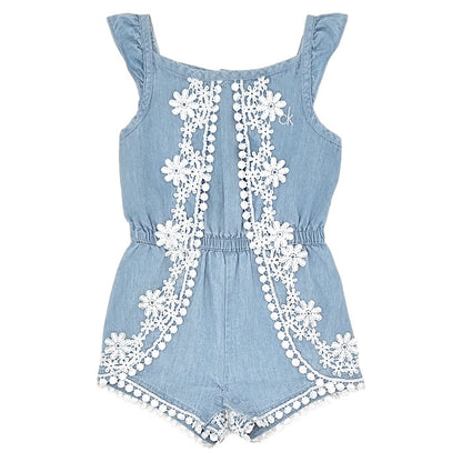 Combi-short bébé fille Calvin Klein Jeans, bleu guipure, taille 18 mois, seconde main premium, vue de face