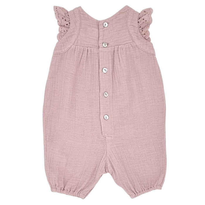Combinaison bébé rose en gaze de coton Bonton, vue de dos, fille 3 mois