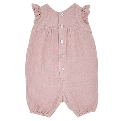 Combinaison bébé rose en gaze de coton Bonton, vue de dos, fille 3 mois