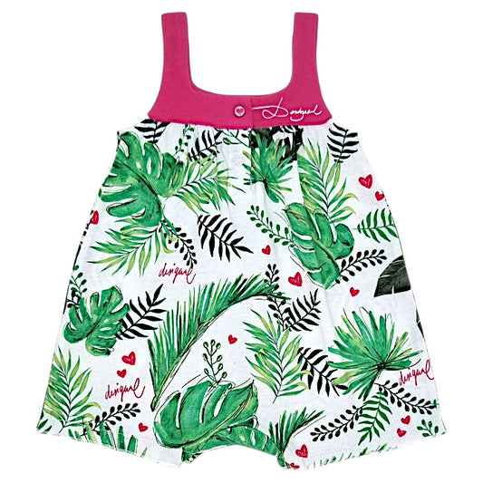 Combinaison bébé blanc/vert motif tropical Desigual, vue de dos, fille 3 mois