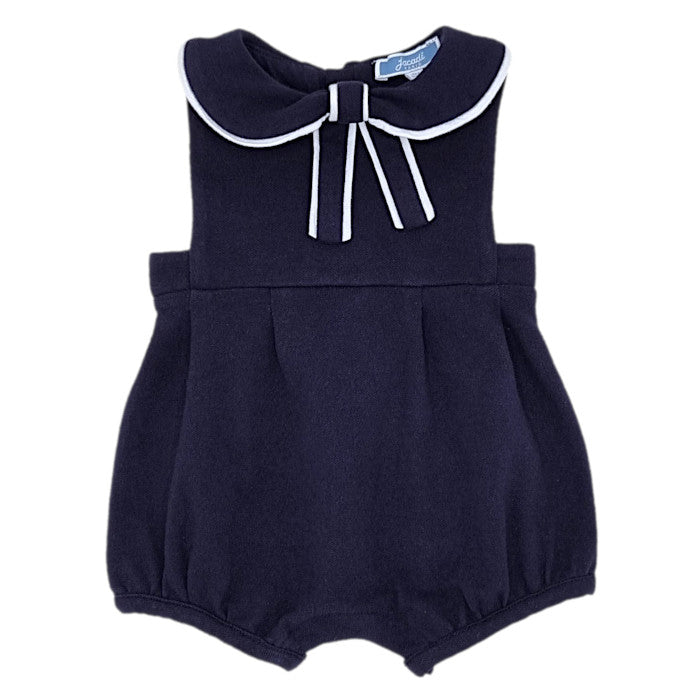 Combinaison bébé fille Jacadi, bleu marine à col noué, taille 3 mois, seconde main haut de gamme, vue de face
