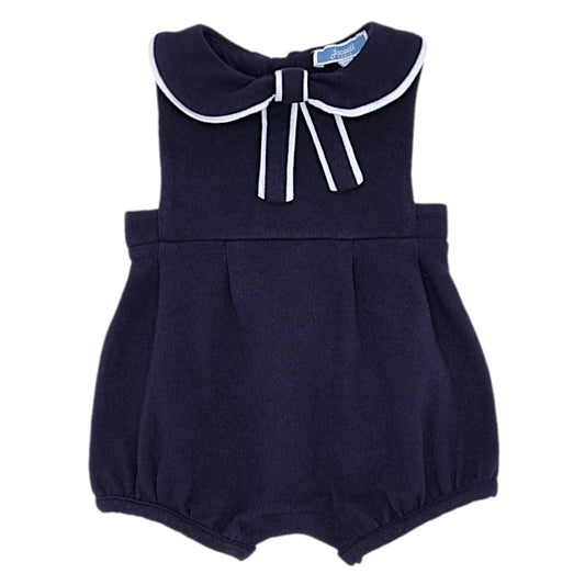 Combinaison bébé fille Jacadi, bleu marine à col noué, taille 3 mois, seconde main haut de gamme, vue de face